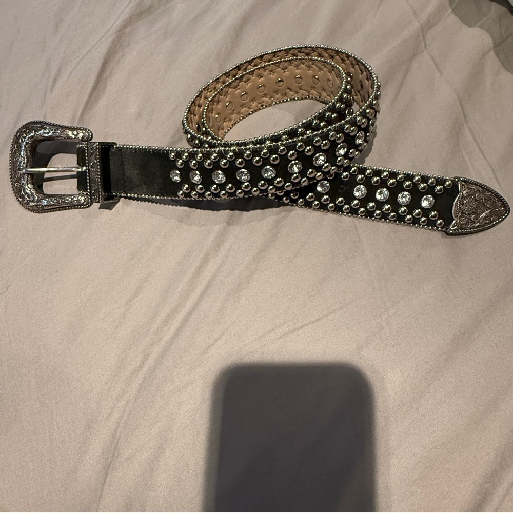 Guess Studded Rhinestone Western Metal Buckle Belt Women's Medium‎ Black Boho